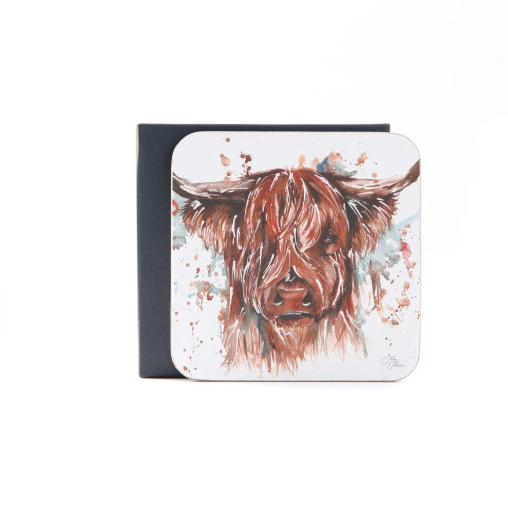 'The Hebrides' Highland Cow Design coaster