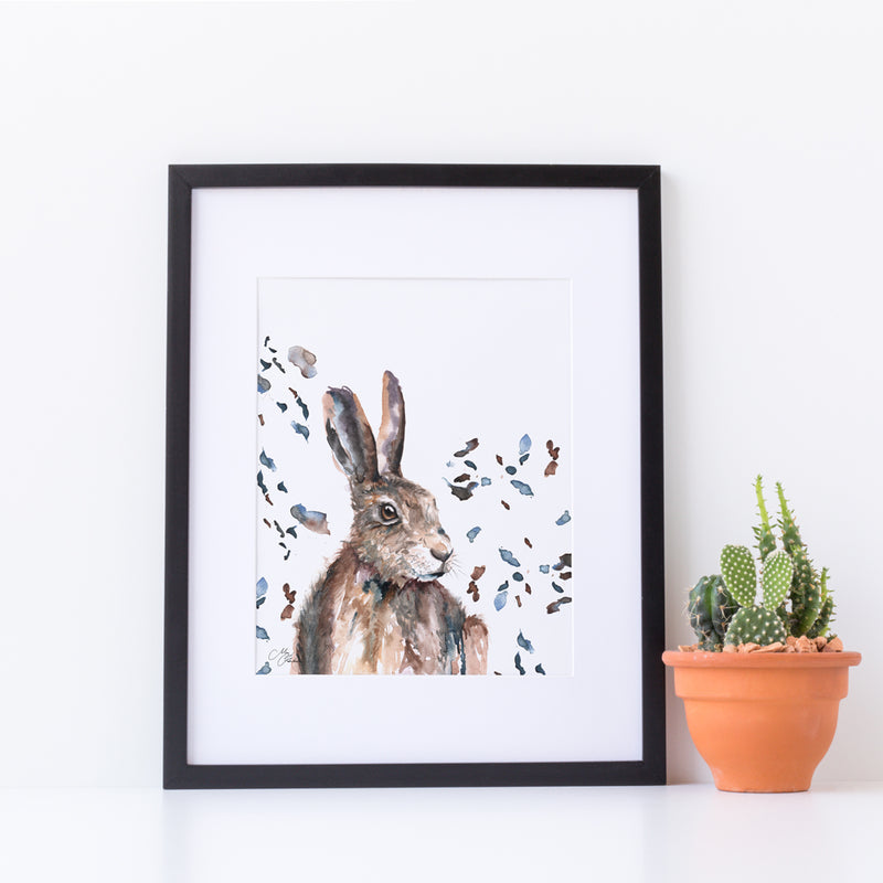 Hare Water colour A4 Mounted print with 14 x 11" Mount (Frame not included) By Meg Hawkins
