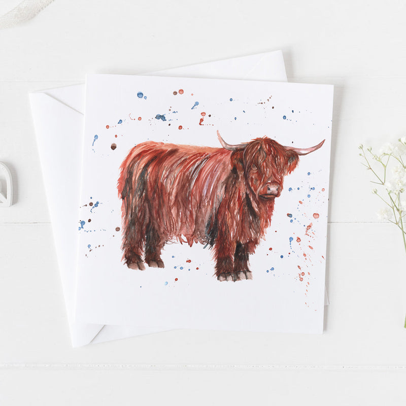 Highland Cow Watercolour Design Greeting Card