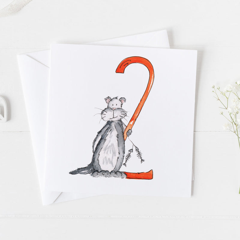 Cat 2nd Birthday Watercolour Design Greeting Card