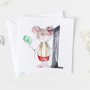 Mouse 1st Birthday Watercolour Design Greeting Card