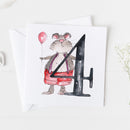 Mouse 4th Birthday Watercolour Design Greeting Card