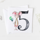 Mouse 5th Birthday Watercolour Design Greeting Card