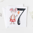Mouse 7th Birthday Watercolour Design Greeting Card