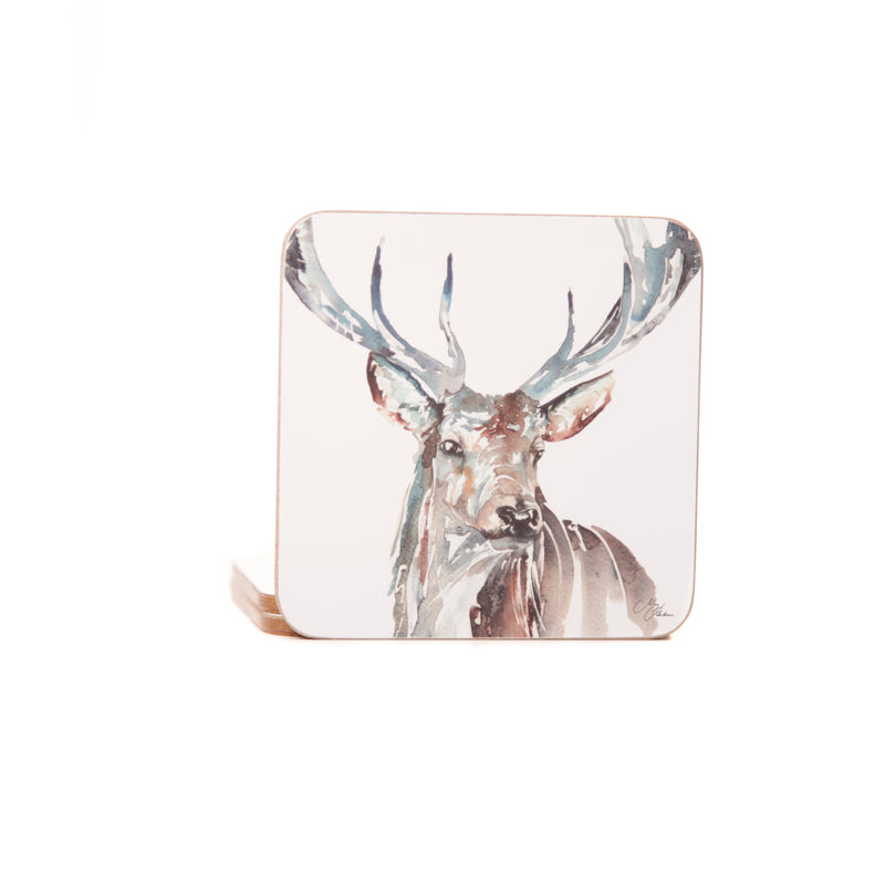 'The Highlands' Stag Watercolour Design Set of 4 Coasters