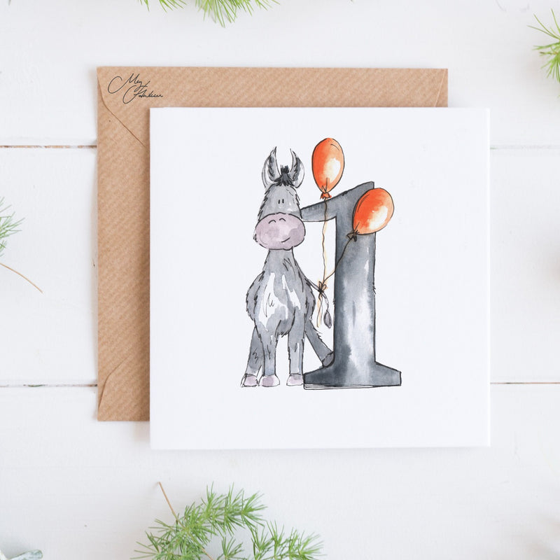 Donkey, One Year Card By Meg Hawkins