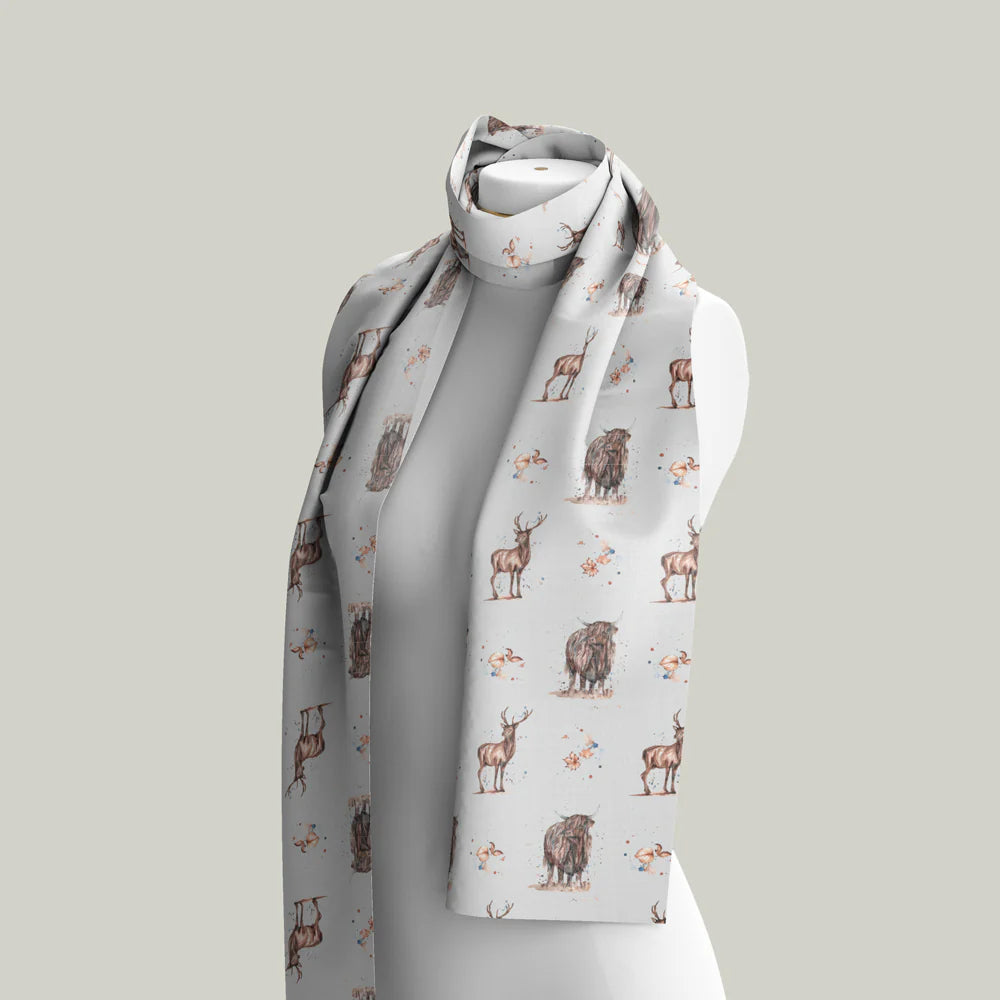 Stag & Highland Cow Design Cotton Scarf