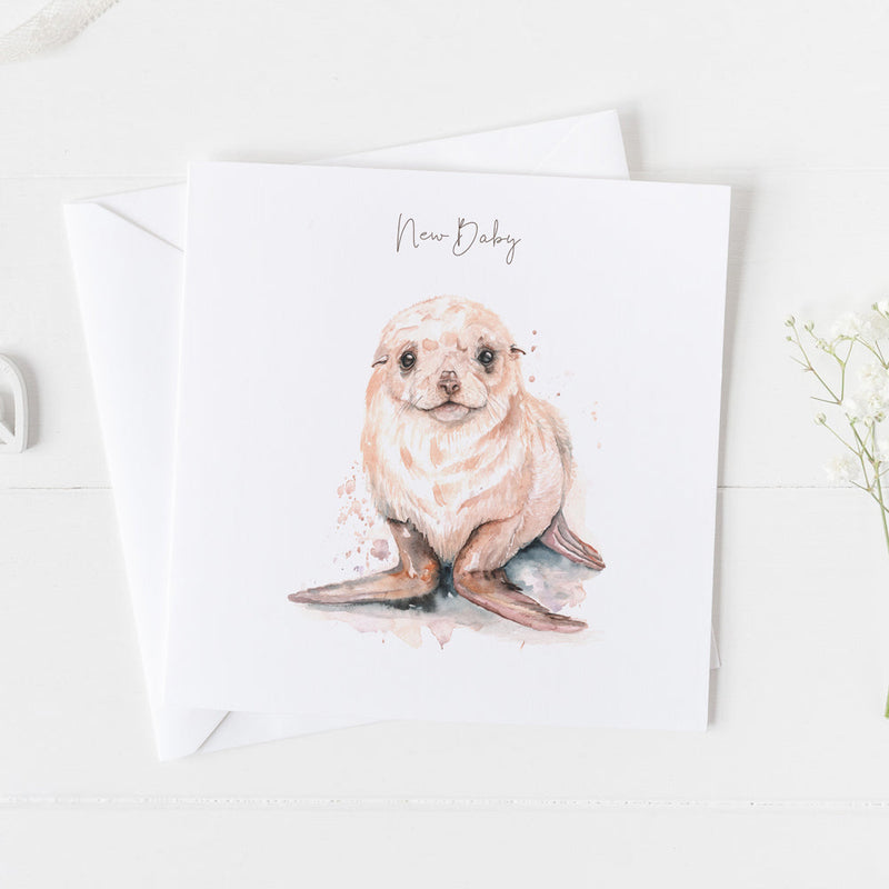 New Baby Seal Watercolour Design Greeting Card