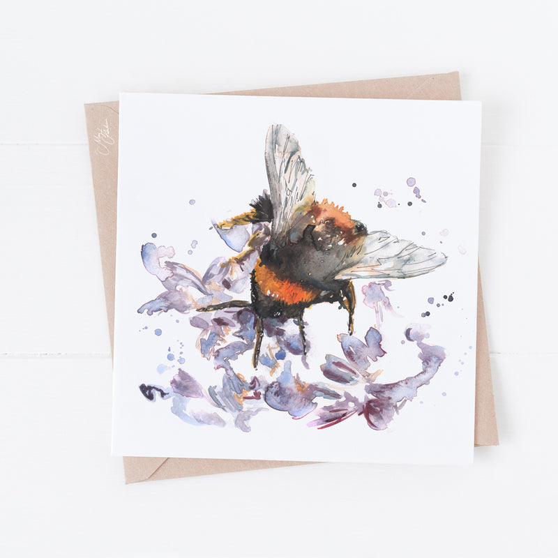 Bee on Heather Greeting Card By Meg Hawkins