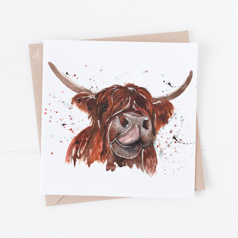 Highland Cow Greeting Card by Meg Hawkins