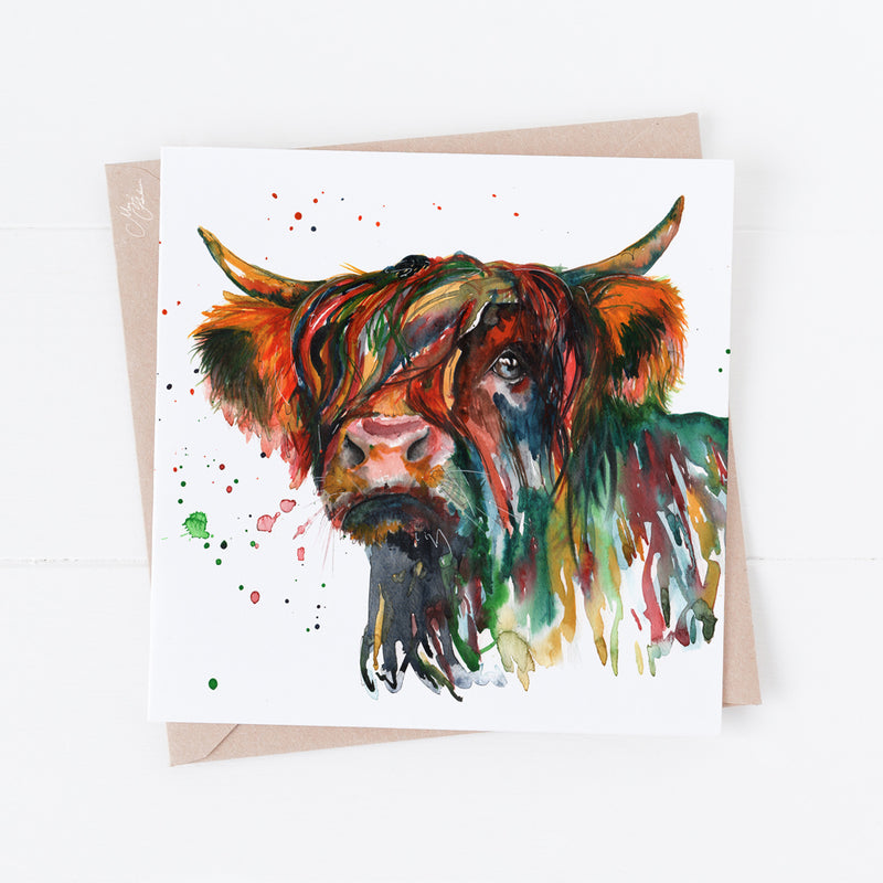 Highland Cow Greeting Card By Meg Hawkins