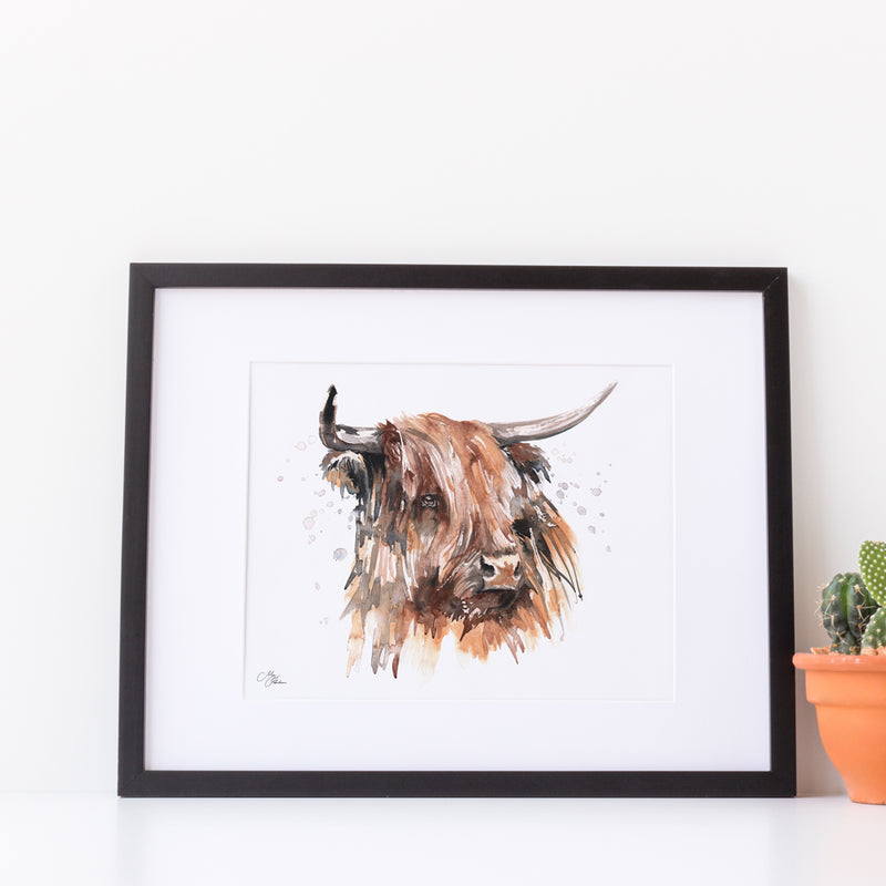 Highland Cow A4 Mounted print with 14 x 11" Mount (Frame not included) By Meg Hawkins