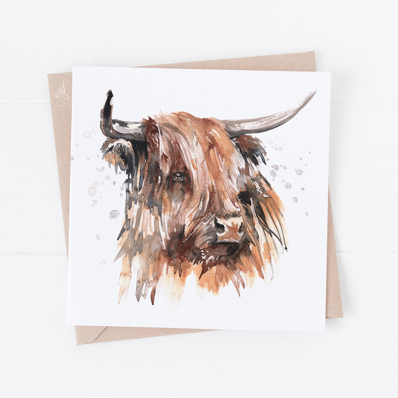 Highland Cow Greeting Card by Meg Hawkins