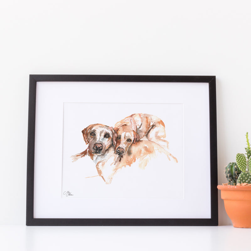 Labradors Water colour A4 Mounted print with 14 x 11" Mount (Frame not included) By Meg Hawkins