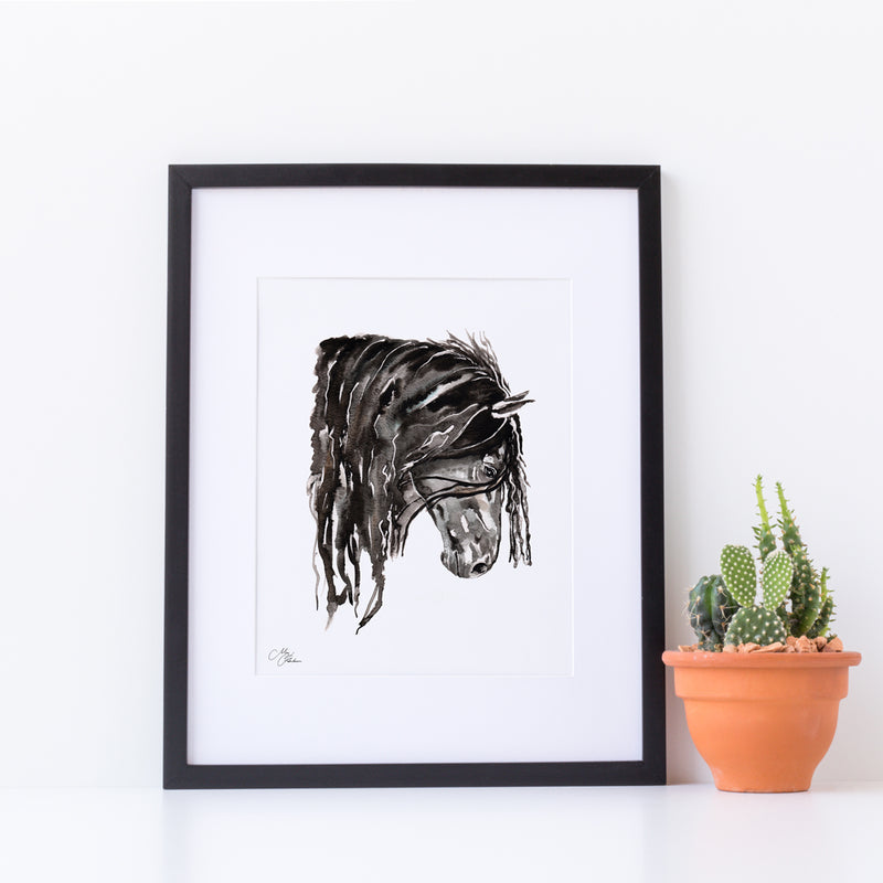 Horse Water colour A4 Mounted print with 14 x 11" Mount (Frame not included) By Meg Hawkins