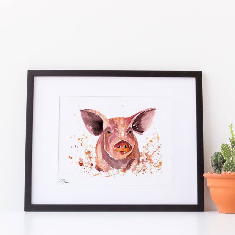 Pig A4 Mounted print with 14 x 11" Mount (Frame not included) By Meg Hawkins