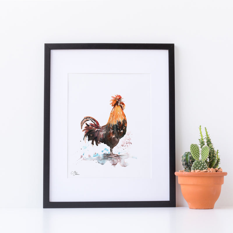 Cockerel A4 Mounted print with 14 x 11" Mount (Frame not included) By Meg Hawkins