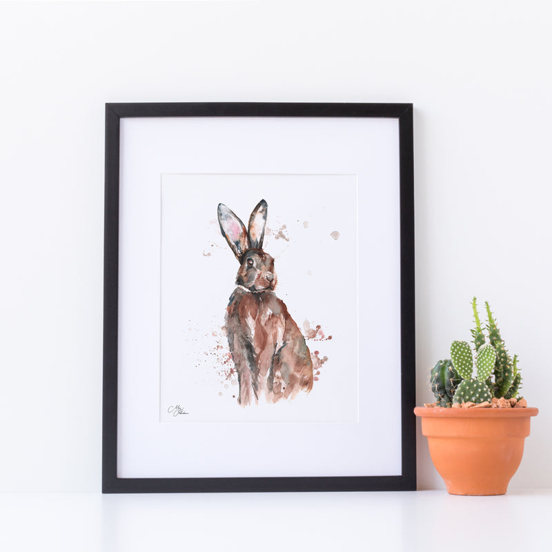 Hare Water colour A4 Mounted print with 14 x 11" Mount (Frame not included) By Meg Hawkins
