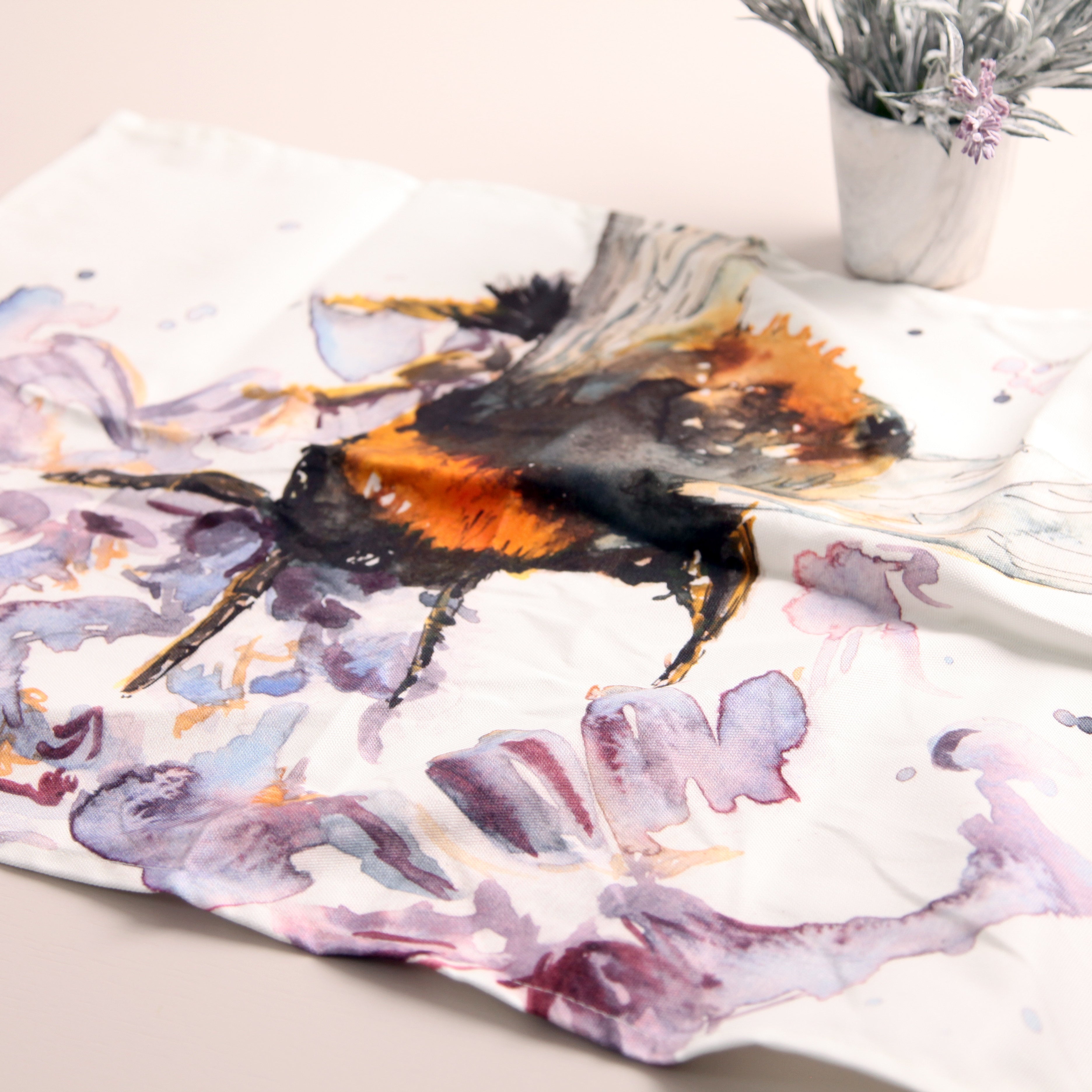 Bee on Heather Design Cotton Teatowel
