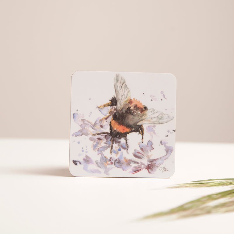 Bee on Heather Design Coaster By Meg Hawkins