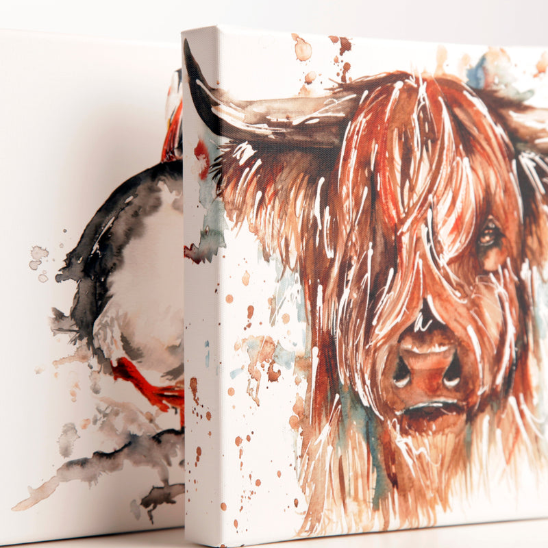 Highland Cow Watercolour Canvas