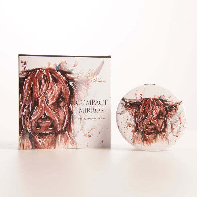 Highland Cow Design Watercolour Compact Mirror