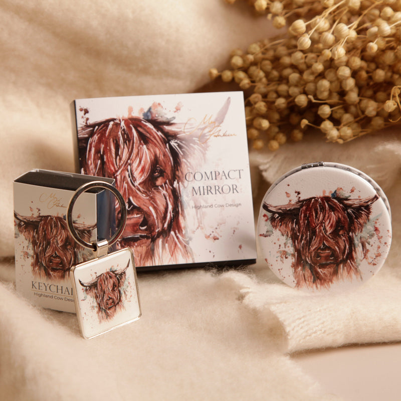 Highland Cow Design Watercolour Compact Mirror