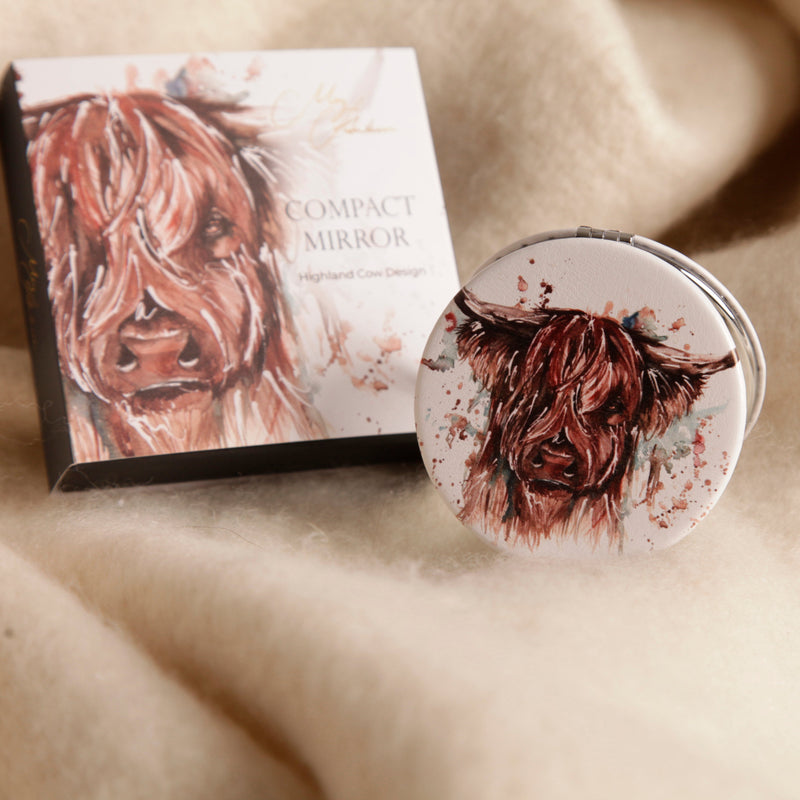 Highland Cow Design Watercolour Compact Mirror