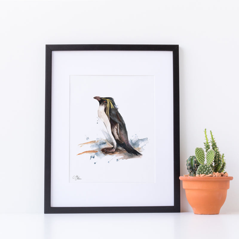 Rock hpper Water colour A4 Mounted print with 14 x 11" Mount (Frame not included) By Meg Hawkins