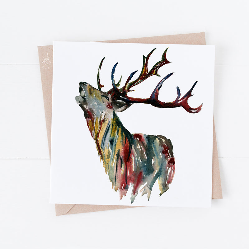 Stag Water Colour Greeting Card By Meg Hawkins