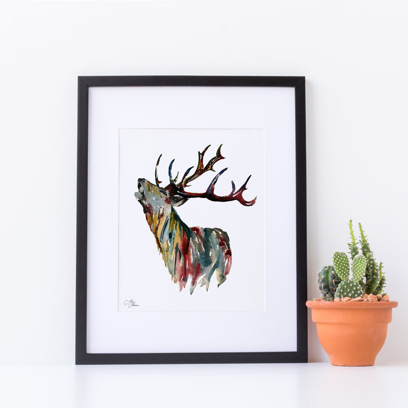 Stag Water colour A4 Mounted print with 14 x 11" Mount (Frame not included) By Meg Hawkins