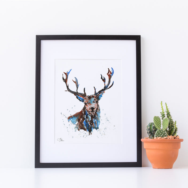 Stag Water colour A4 Mounted print with 14 x 11" Mount (Frame not included) By Meg Hawkins