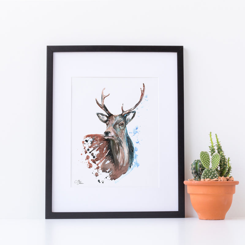 Stag Water colour A4 Mounted print with 14 x 11" Mount (Frame not included) By Meg Hawkins