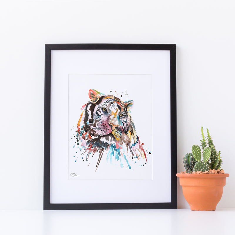 Tiger Water colour A4 Mounted print with 14 x 11" Mount (Frame not included) By Meg Hawkins