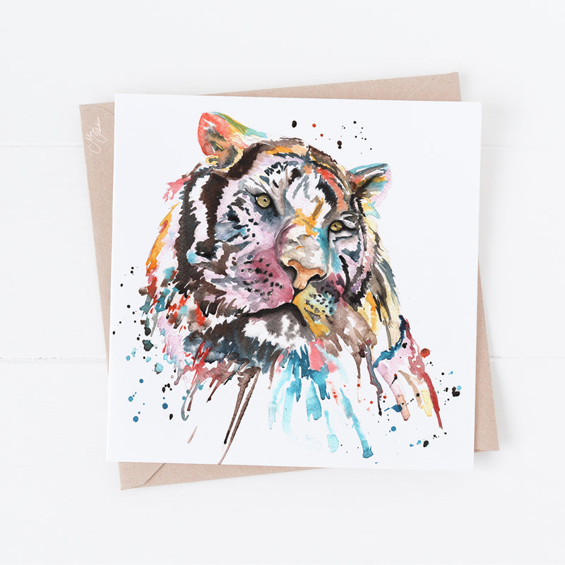 Tiger Water Colour Greeting Card By Meg Hawkins