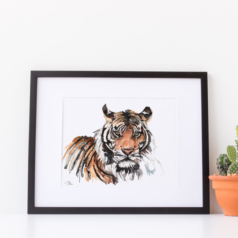Tiger Water colour A4 Mounted print with 14 x 11" Mount (Frame not included) By Meg Hawkins