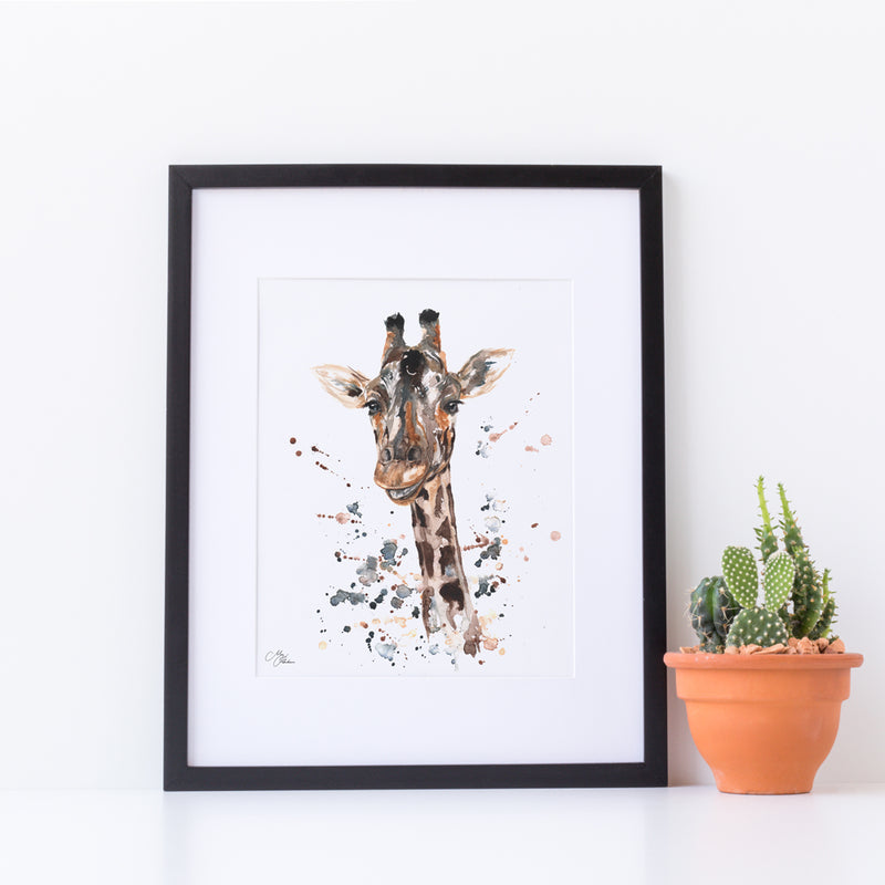 Giraffe Water colour A4 Mounted print with 14 x 11" Mount (Frame not included) By Meg Hawkins