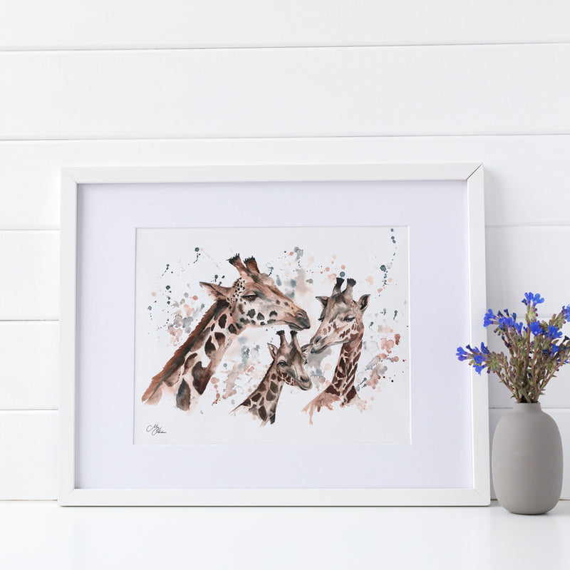 Giraffe Watercolour Print, Giraffe Wall Art by Meg Hawkins, Giraffe Family Print