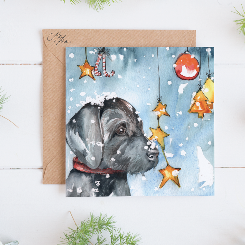 Puppy Dog Design Festive Christmas Card